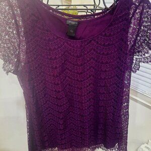 Purple Plum Lace Ann Taylor Career Blouse Women's Size Large